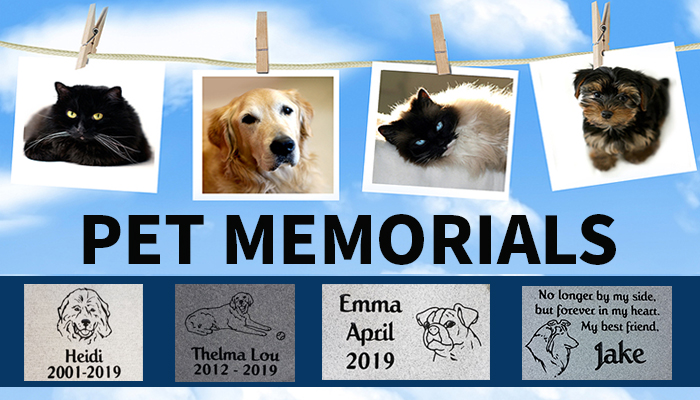 Artwork with photos of pets and their likeness in a pet memorial.